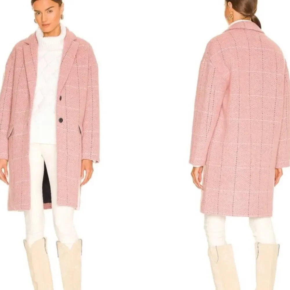 Rag & Bone Estelle Pink Cocoon Checked Wool Coat Medium